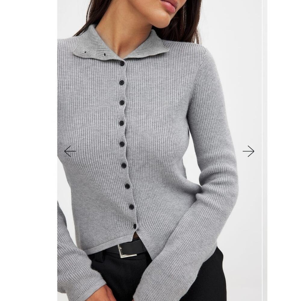 Na-Kd NAKD gray ribbed knit cardigan sweater asymmetrical minimalist medium